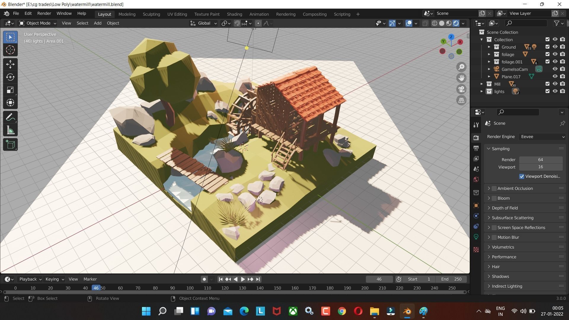 Watermill isometric landscape village low poly Low-poly 3D model Low-poly 3D model_6