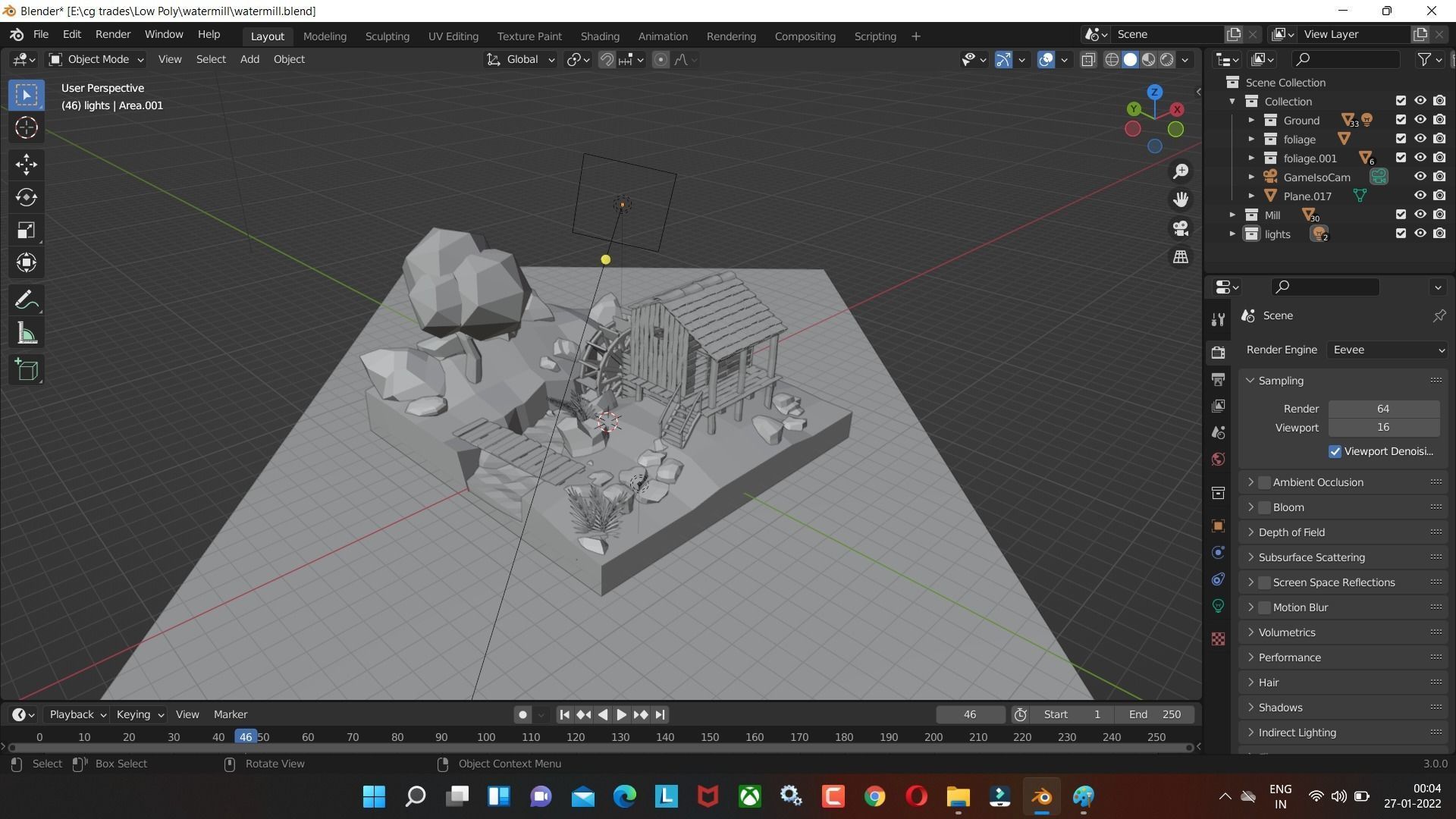 Watermill isometric landscape village low poly Low-poly 3D model Low-poly 3D model_4