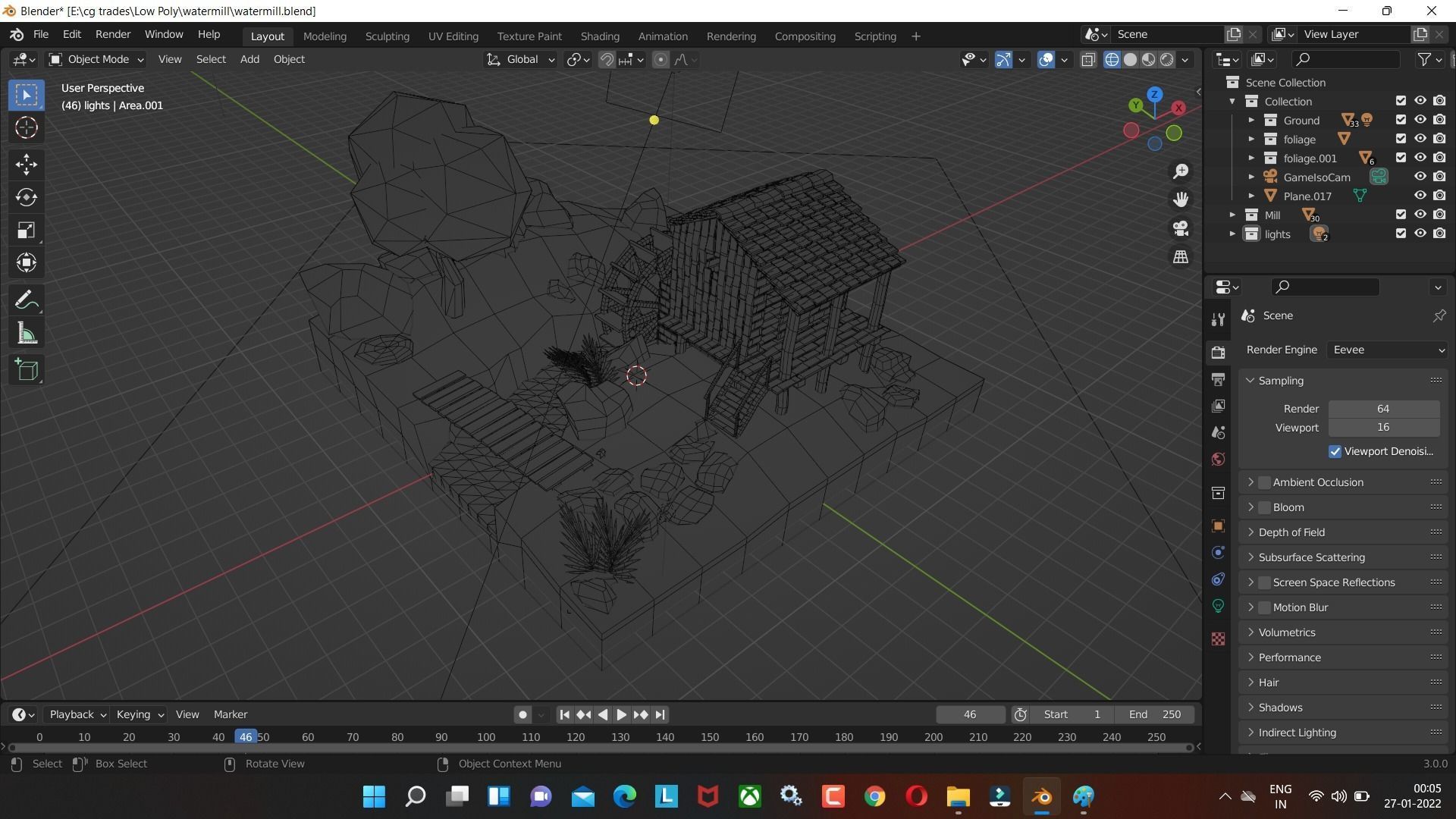 Watermill isometric landscape village low poly Low-poly 3D model Low-poly 3D model_5