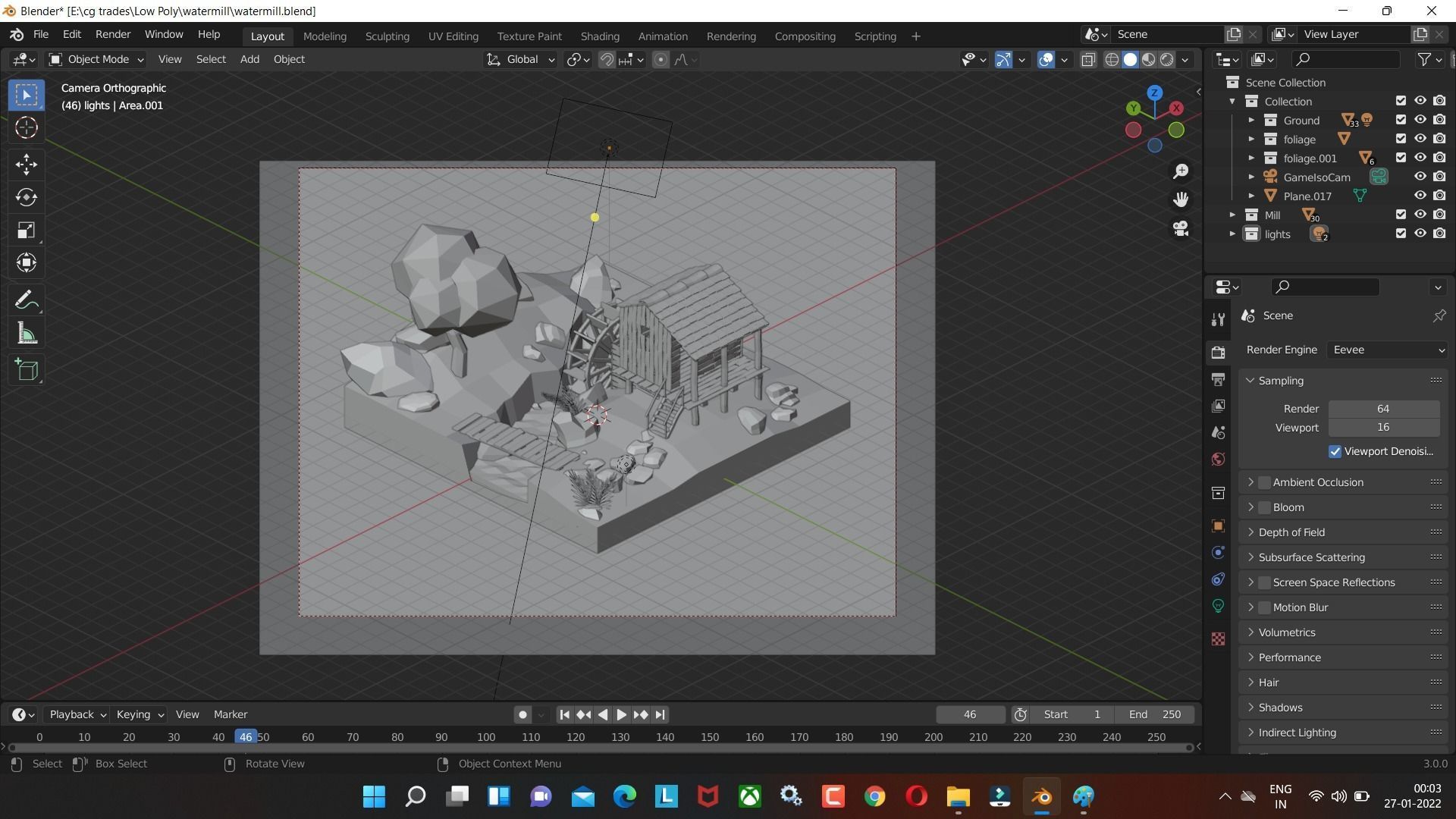Watermill isometric landscape village low poly Low-poly 3D model Low-poly 3D model_3
