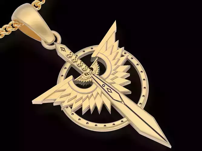 Sword wings pendant  gold  printable jewelry 3D model 3D print model