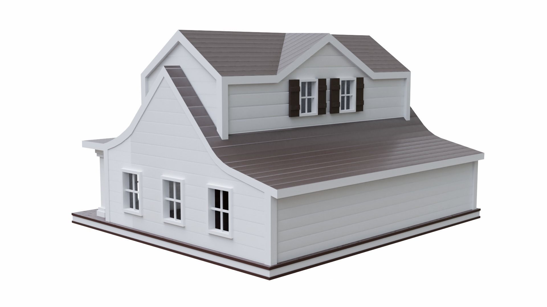 Farmhouse birdhouse - with trim Low-poly 3D model_8