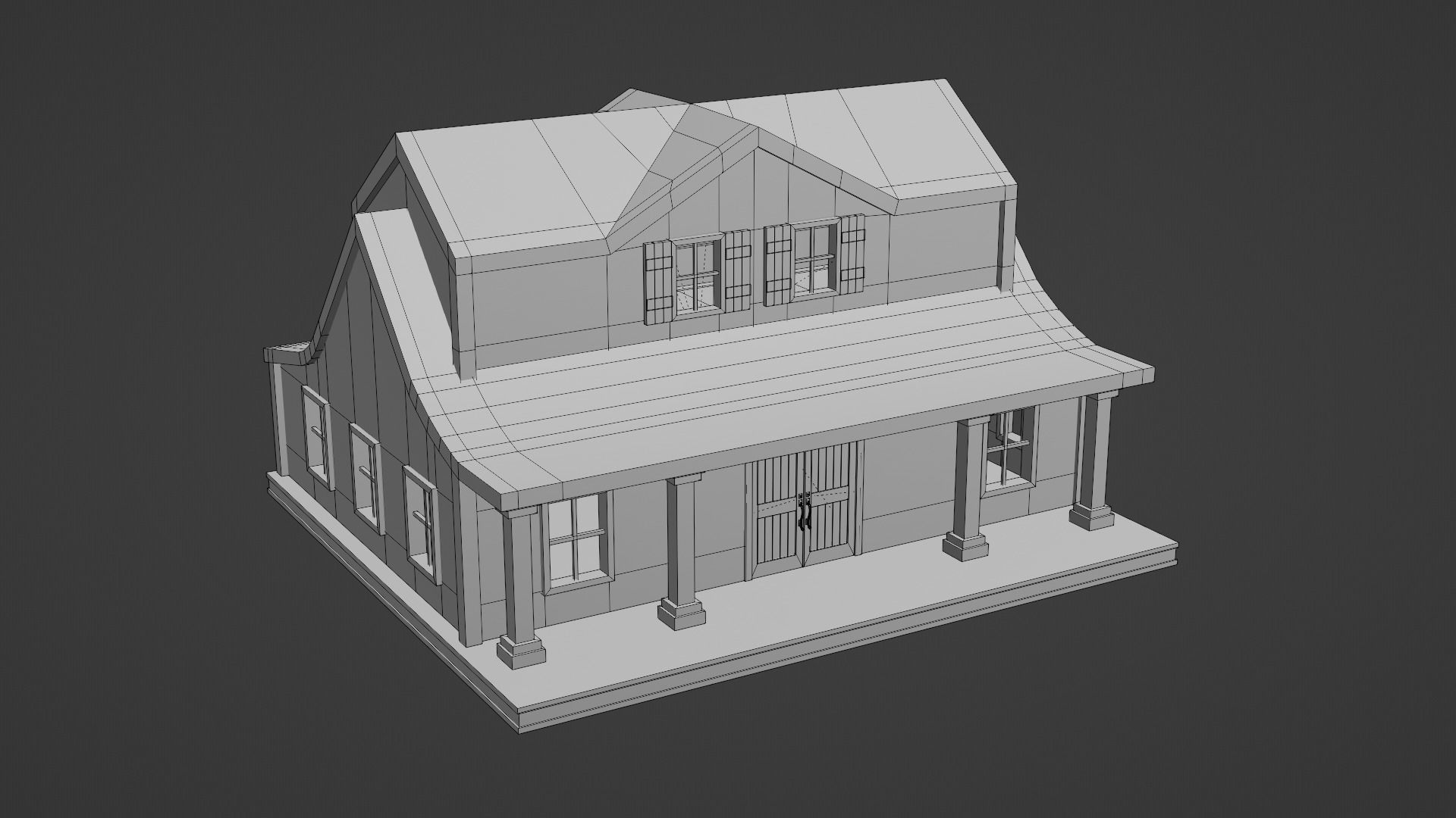 Farmhouse birdhouse - with trim Low-poly 3D model_11