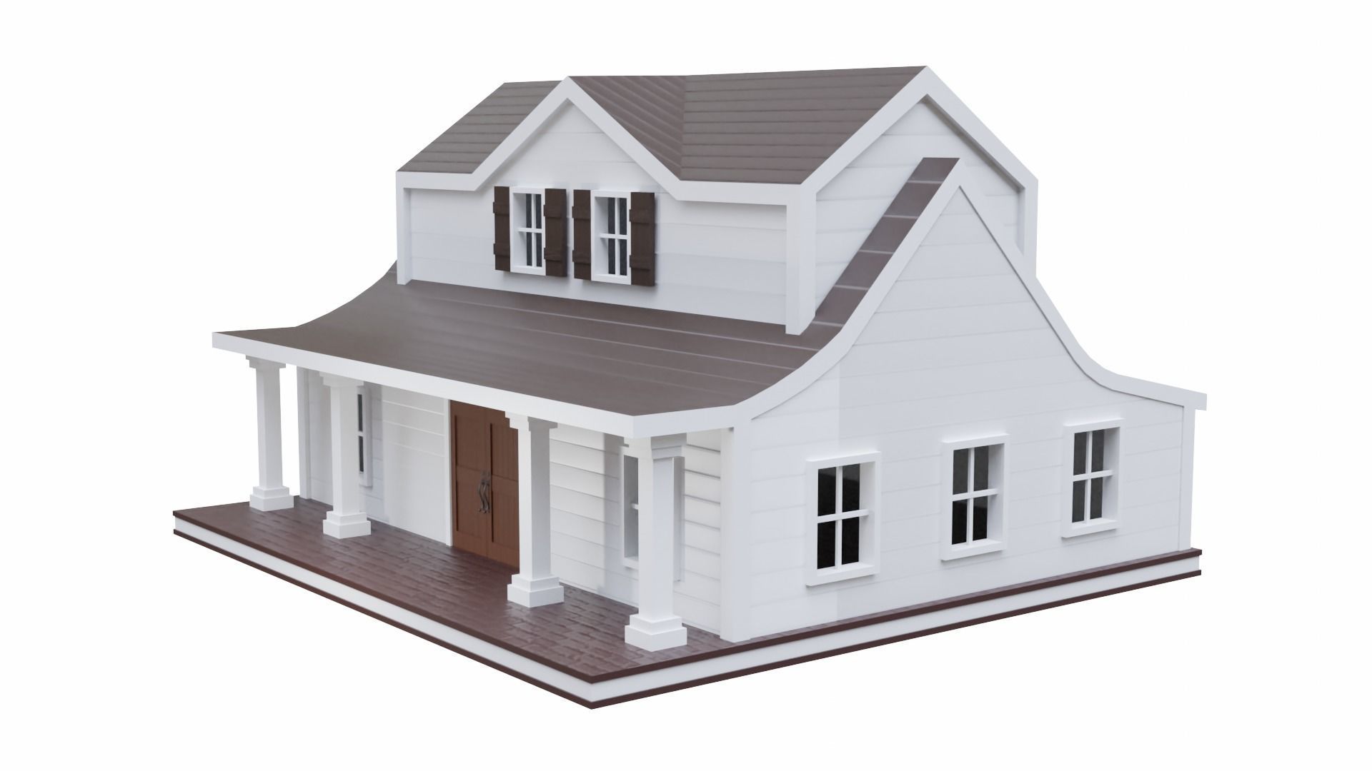 Farmhouse birdhouse - with trim Low-poly 3D model_7