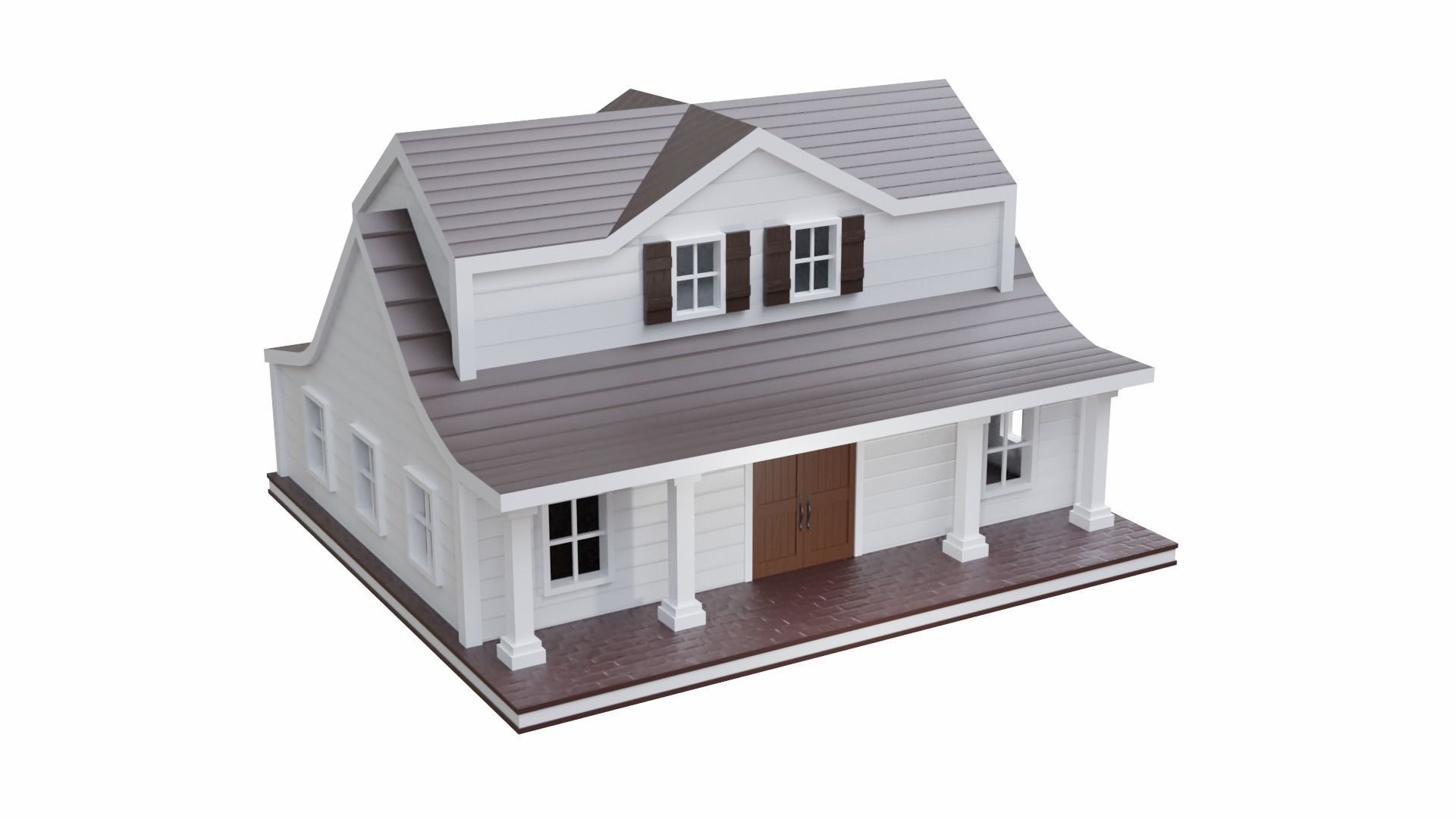 Farmhouse birdhouse - with trim Low-poly 3D model_4