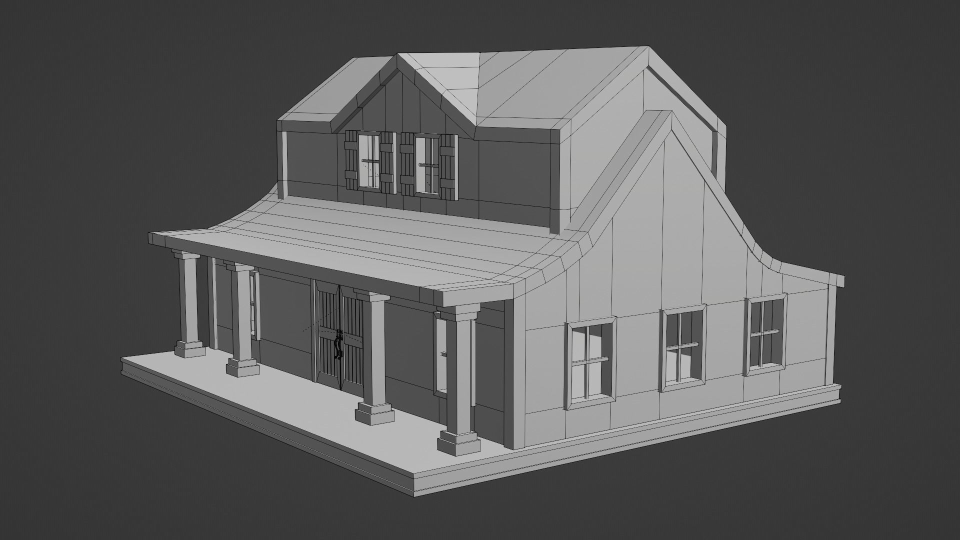 Farmhouse birdhouse - with trim Low-poly 3D model_14