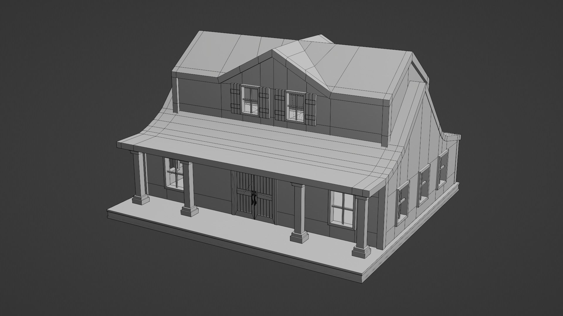 Farmhouse birdhouse - with trim Low-poly 3D model_9