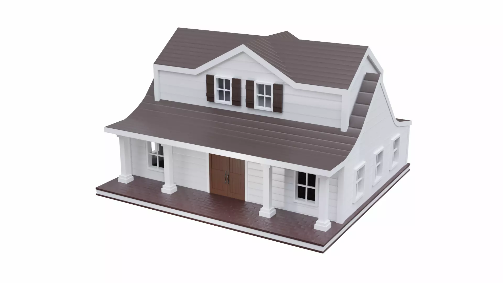Farmhouse birdhouse - with trim Low-poly 3D model_0