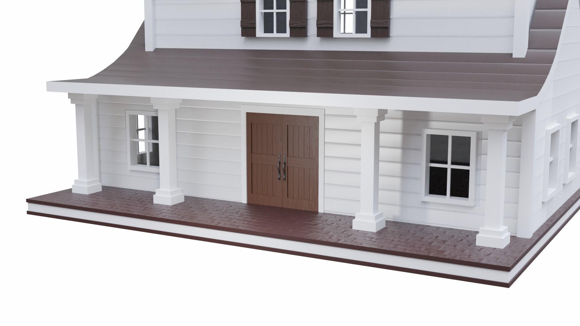 Farmhouse birdhouse - with trim Low-poly 3D model_5