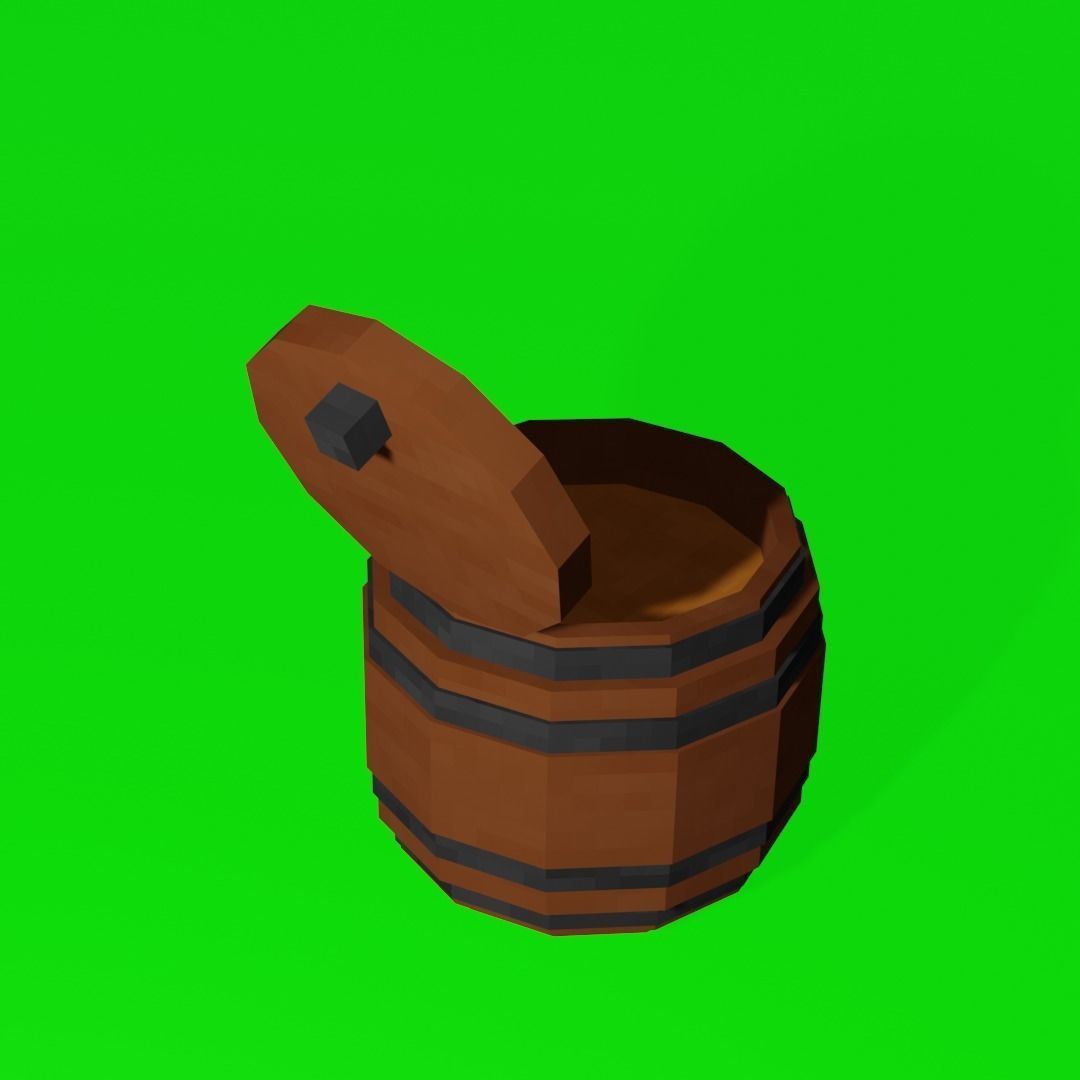 Voxel Barrel Low-poly 3D model_1