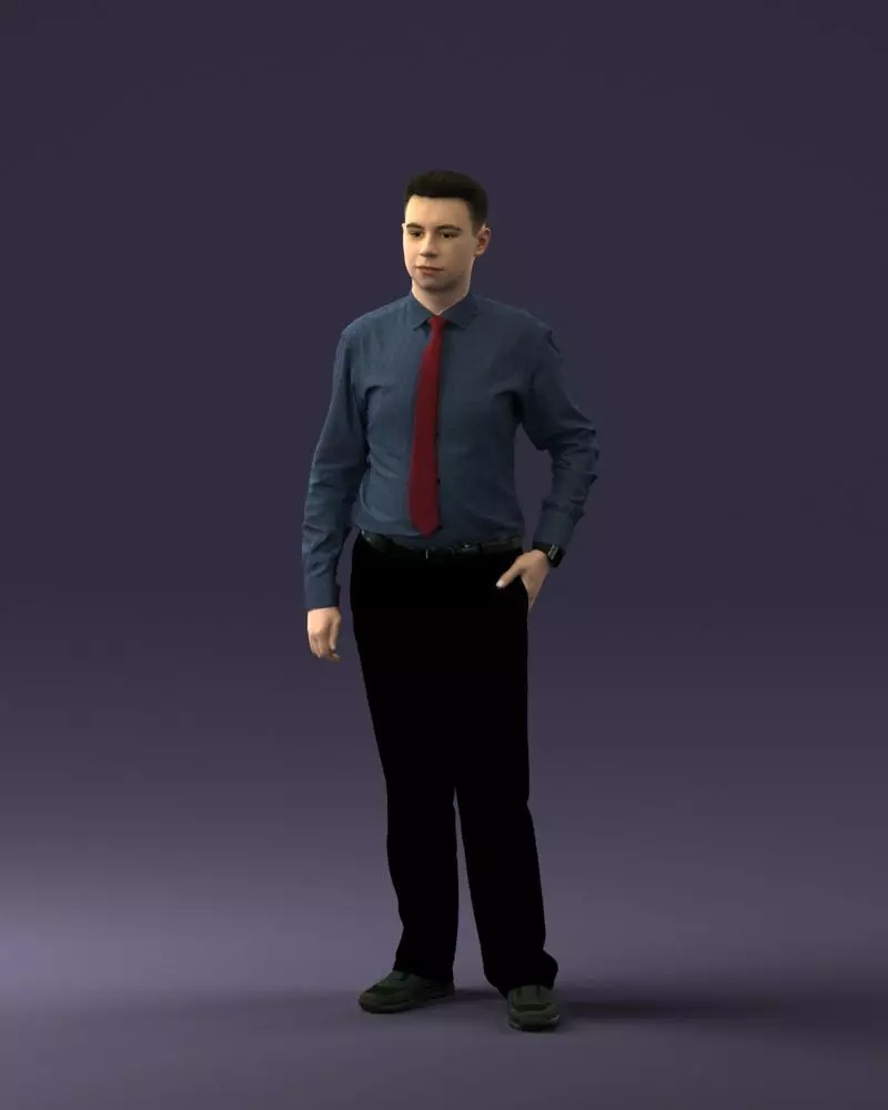 000259 Young Man in Business Casual Outfit with Red Tie 0321 3D model