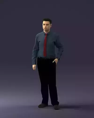 000259 Young Man in Business Casual Outfit with Red Tie 0321