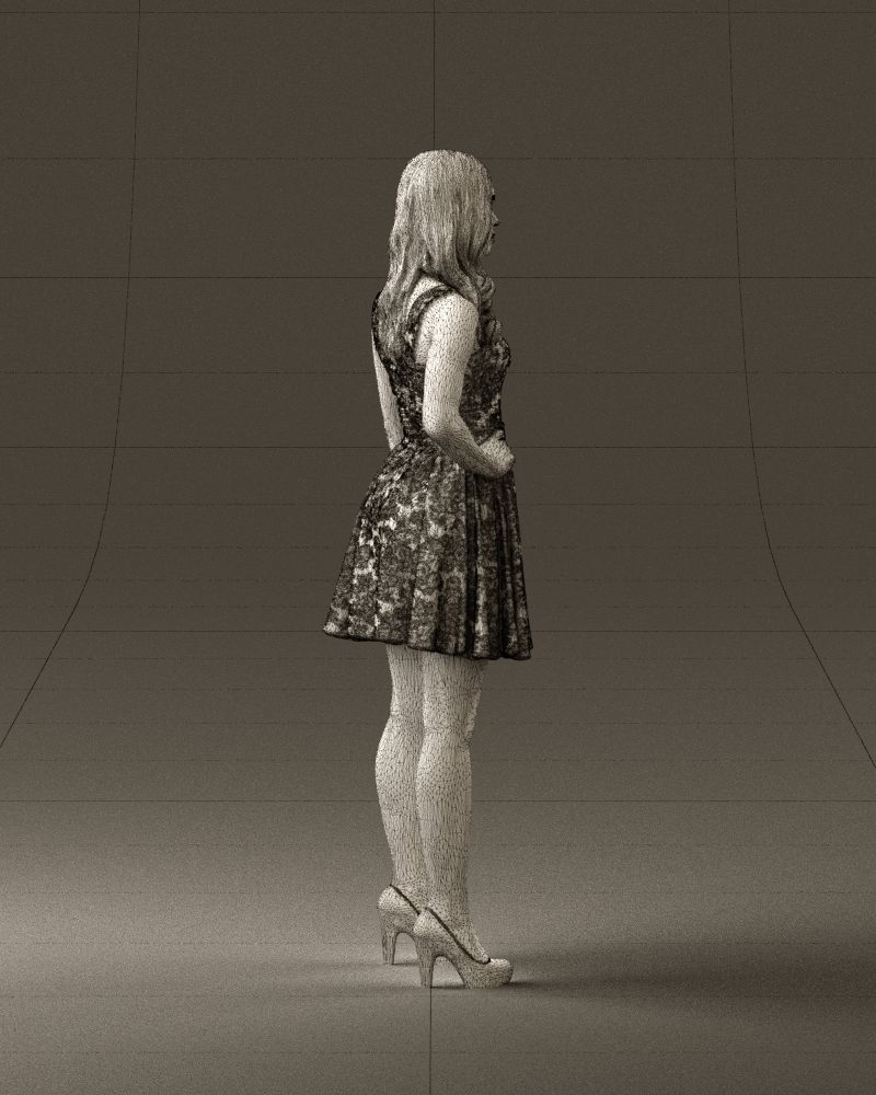 Woman in dark flower dress 0690 3D model_14