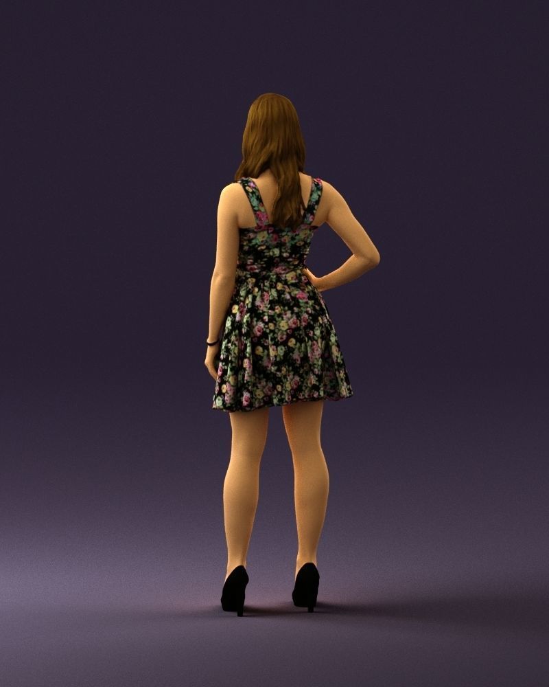 Woman in dark flower dress 0690 3D model_18