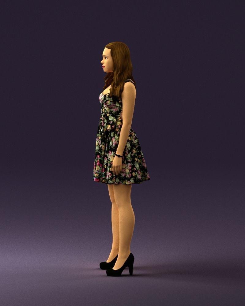 Woman in dark flower dress 0690 3D model_24