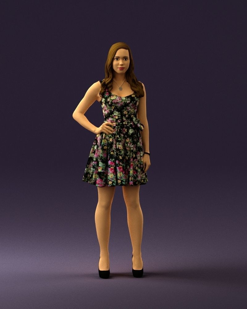 Woman in dark flower dress 0690 3D model_33