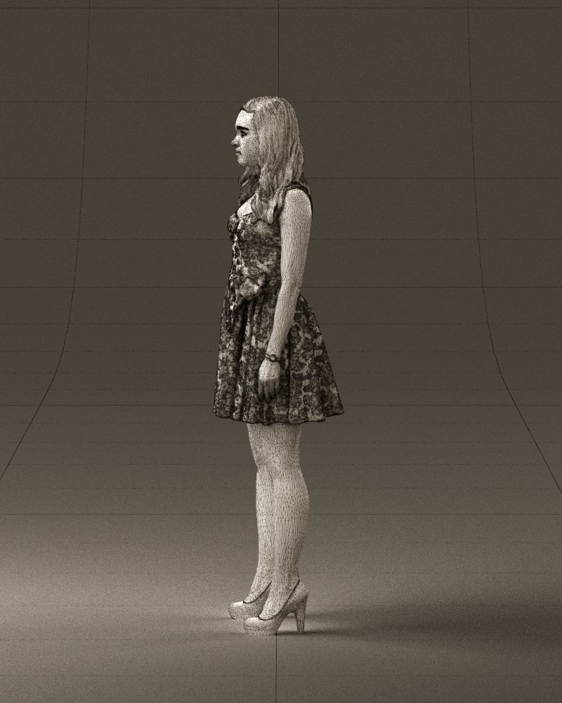 Woman in dark flower dress 0690 3D model_26
