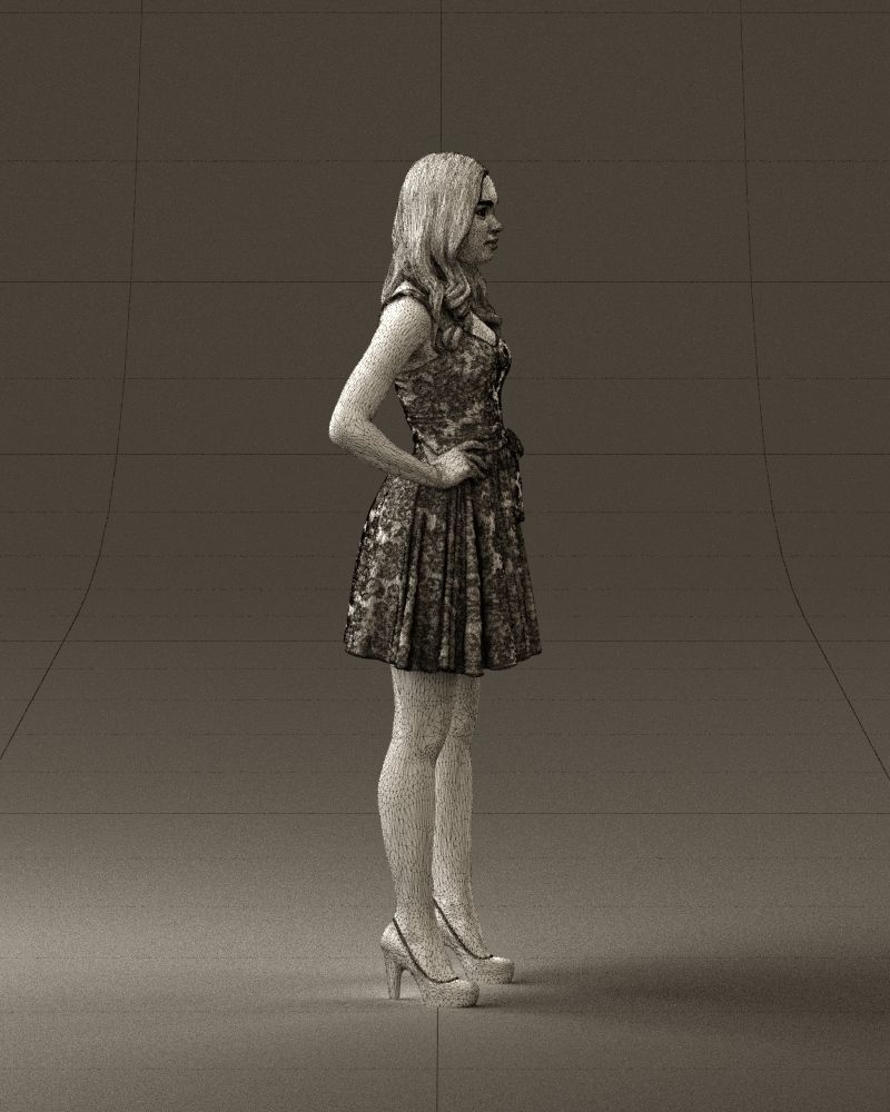 Woman in dark flower dress 0690 3D model_11