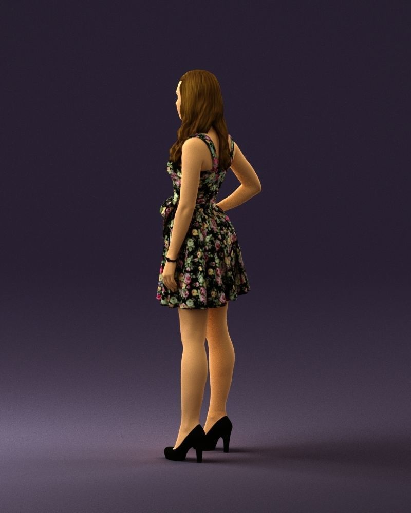 Woman in dark flower dress 0690 3D model_21