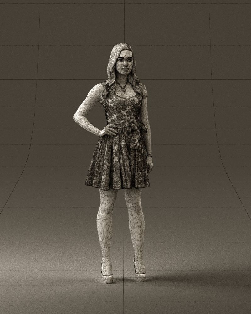 Woman in dark flower dress 0690 3D model_2