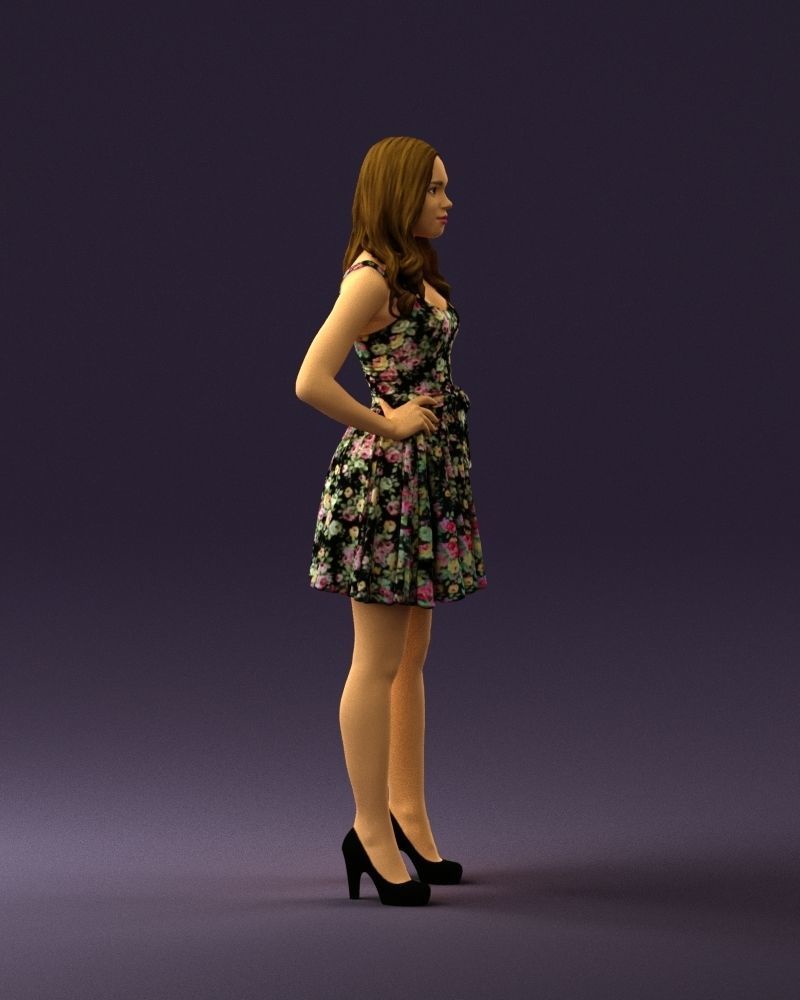 Woman in dark flower dress 0690 3D model_9