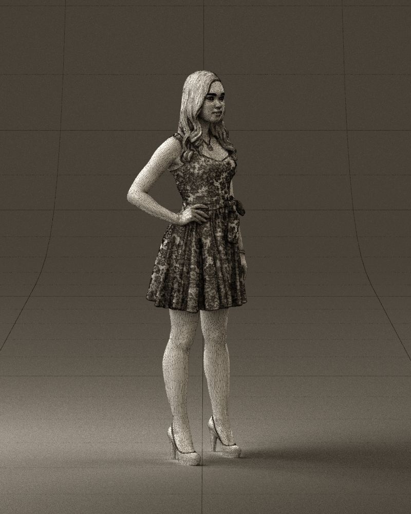 Woman in dark flower dress 0690 3D model_8