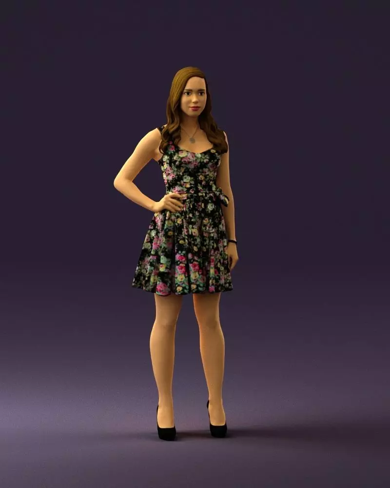 Woman in dark flower dress 0690 3D model_0