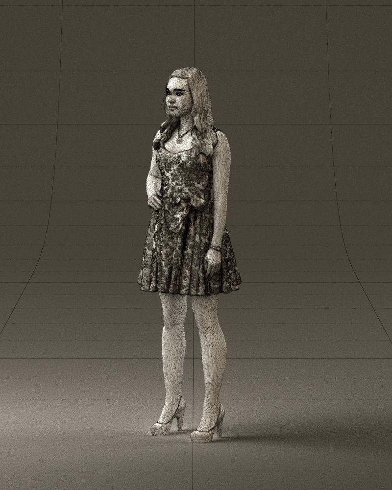 Woman in dark flower dress 0690 3D model_29