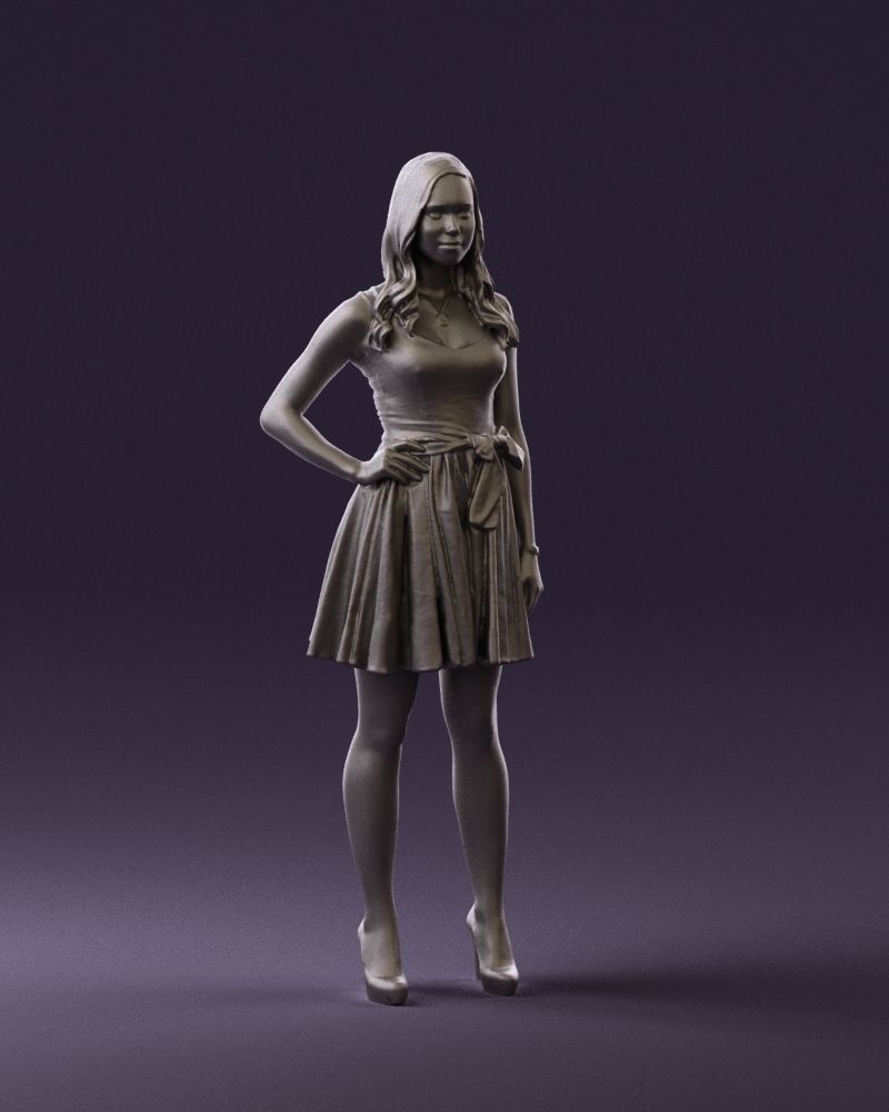 Woman in dark flower dress 0690 3D model_4