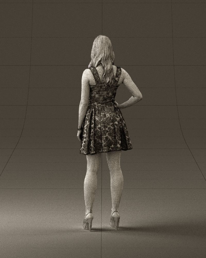 Woman in dark flower dress 0690 3D model_20