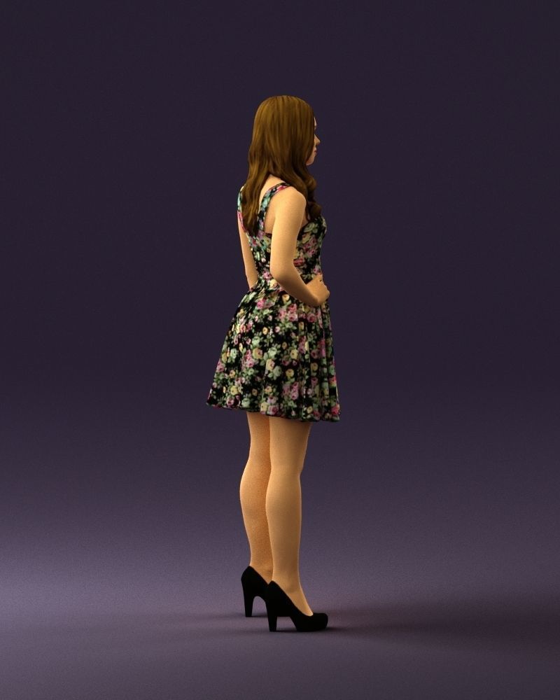 Woman in dark flower dress 0690 3D model_12