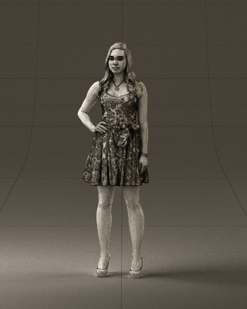 Woman in dark flower dress 0690 3D model_32