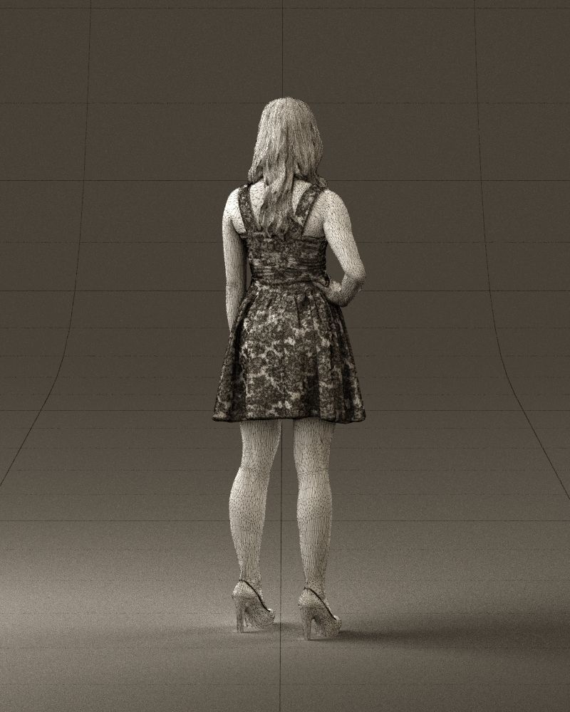Woman in dark flower dress 0690 3D model_17