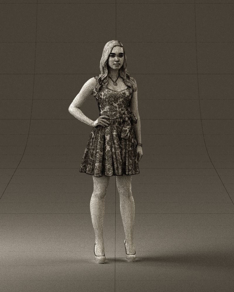 Woman in dark flower dress 0690 3D model_38