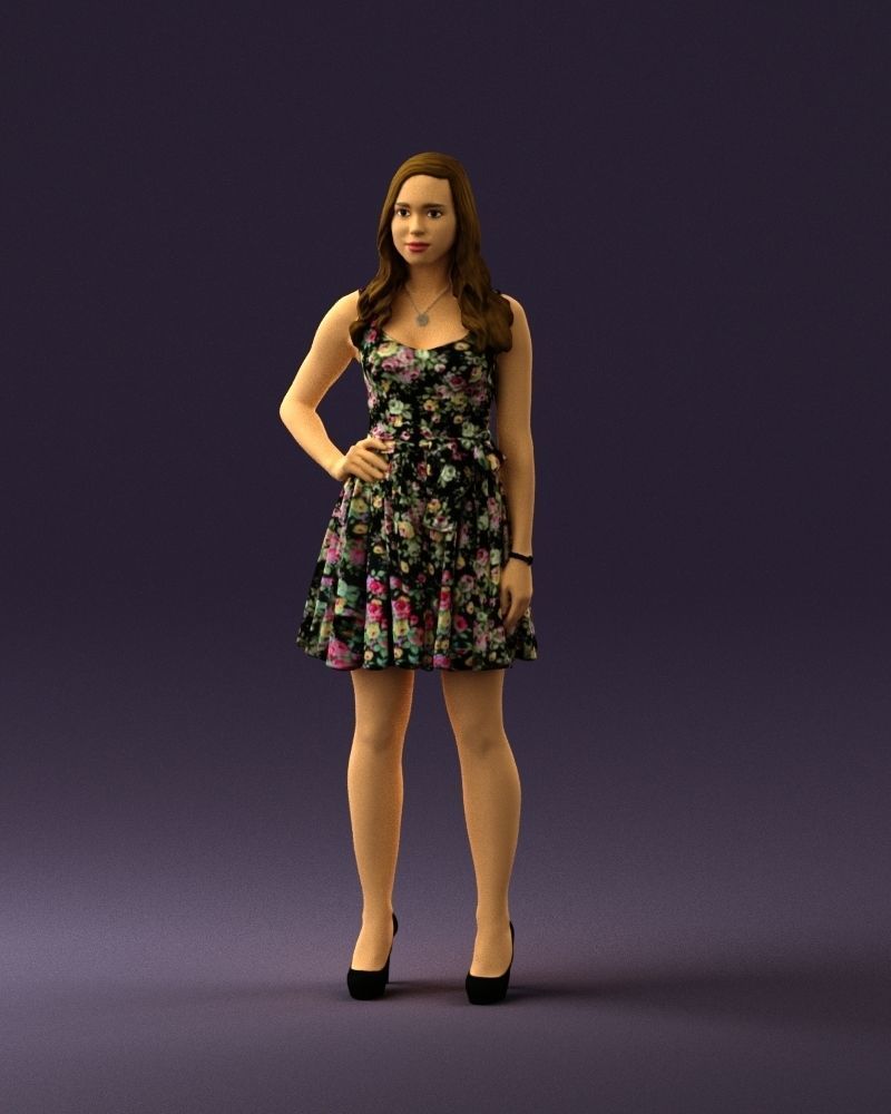 Woman in dark flower dress 0690 3D model_30