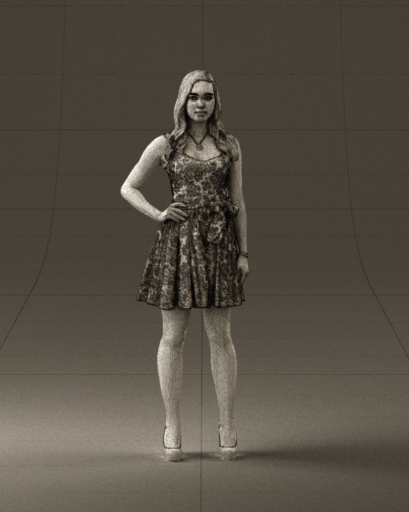 Woman in dark flower dress 0690 3D model_35