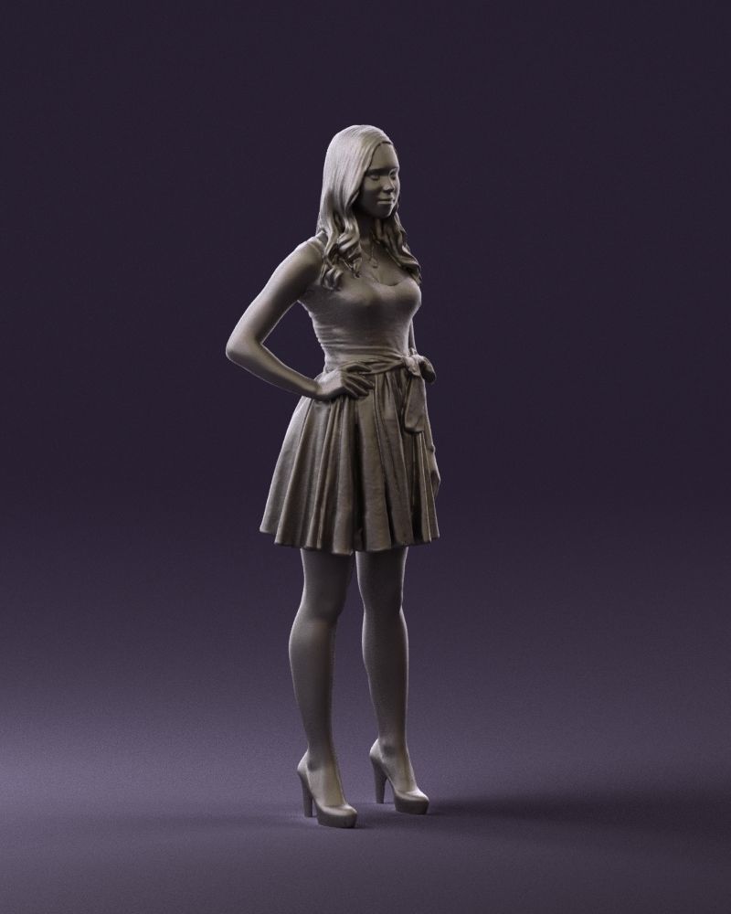 Woman in dark flower dress 0690 3D model_7