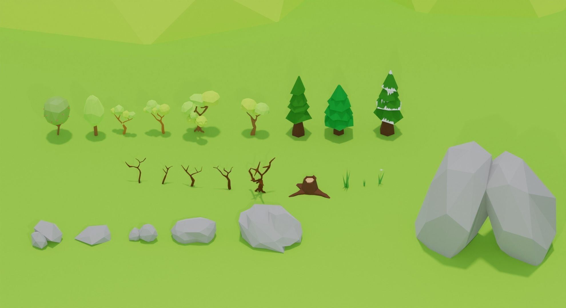 3D Low-Poly Trees Stones  Free low-poly 3D model_1
