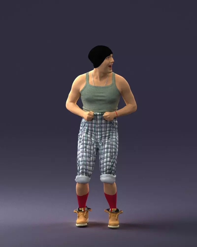 000421 Man in Green Tank Top and Rolled Plaid Trousers 3D print model