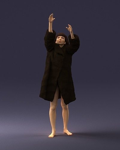 Woman in a fur coat reaches for the sky 0261 3D Print Ready 3D print model