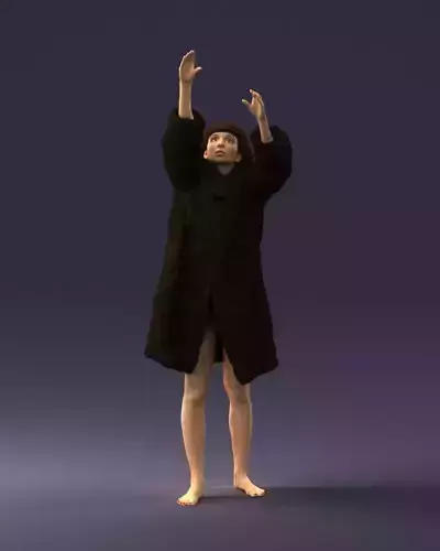 Woman in a fur coat reaches for the sky 0261 3D Print Ready 3D print model