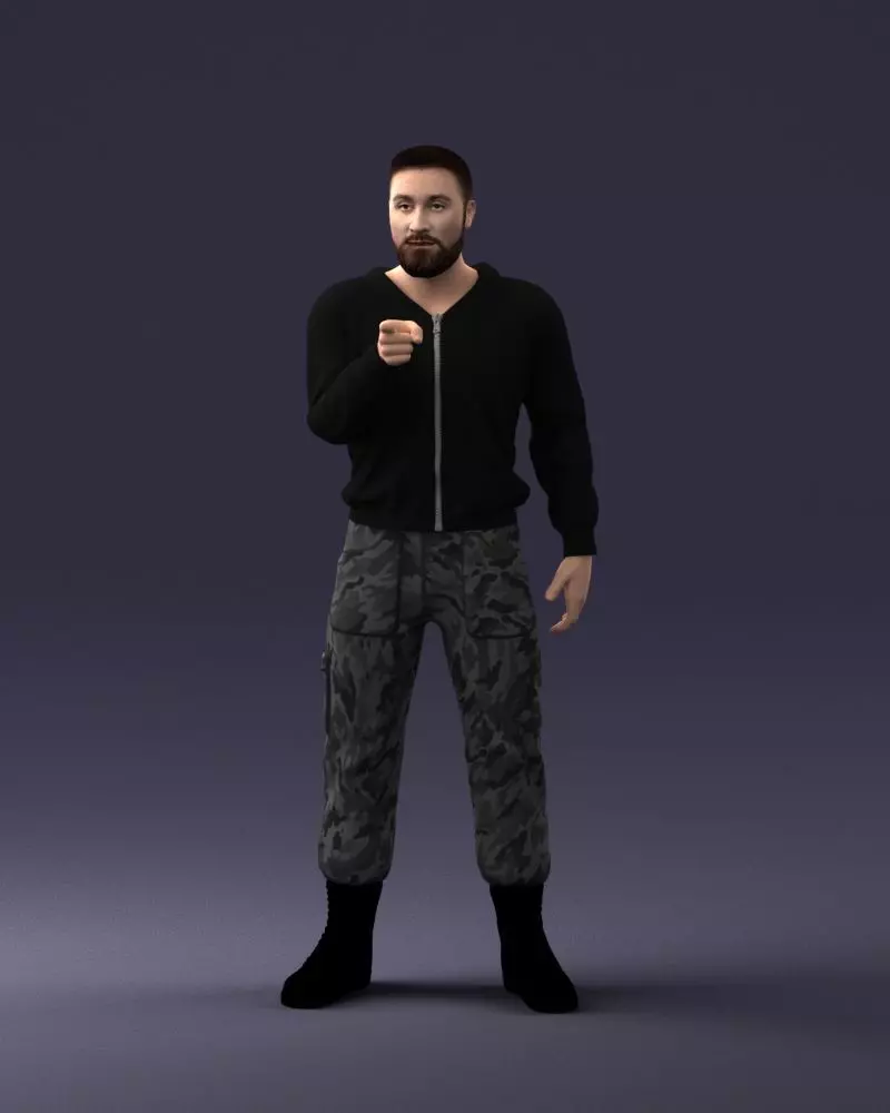 000208 Bearded Man in Tactical Outfit 1121 3dp 3D print model