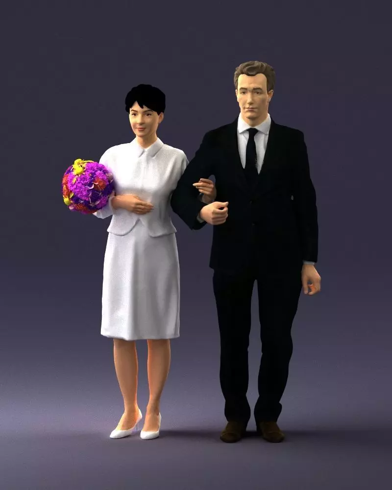 000355 Formal Couple with Bouquet 3D model_0
