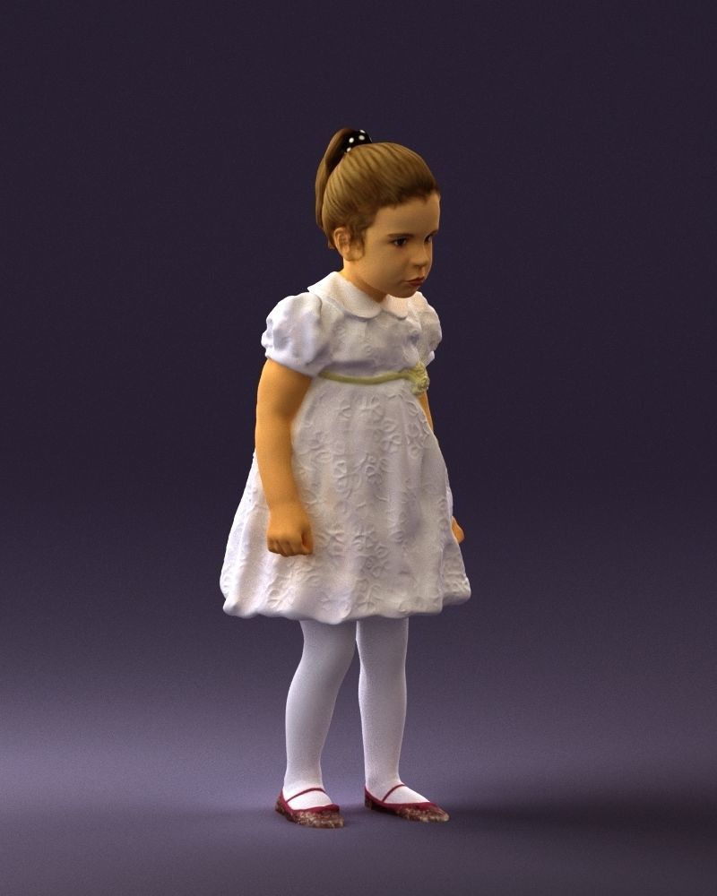 Little girl in white dress 0435 3D Print Ready 3D print model_6