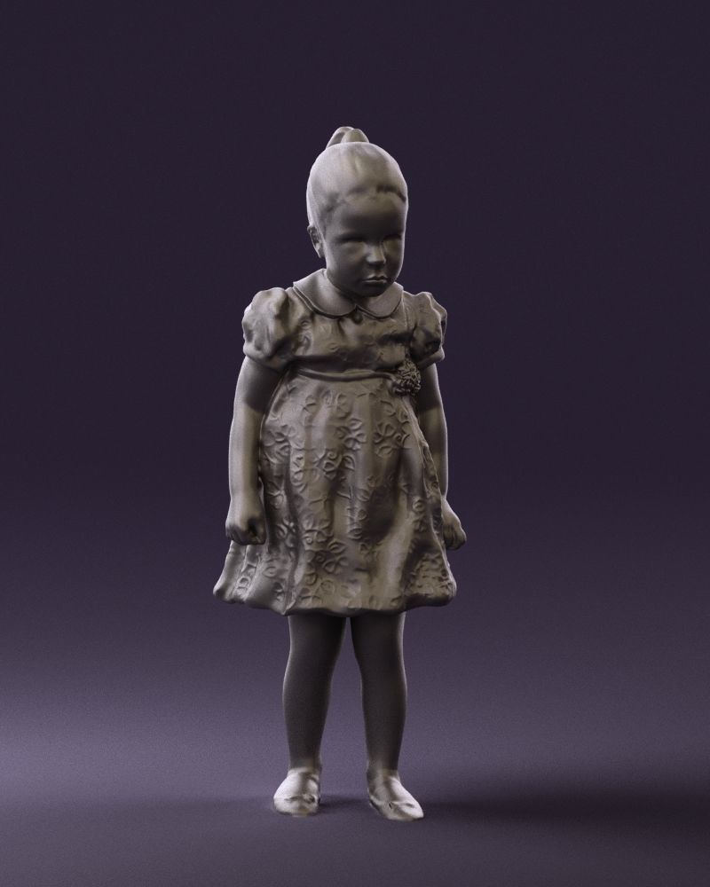 Little girl in white dress 0435 3D Print Ready 3D print model_1
