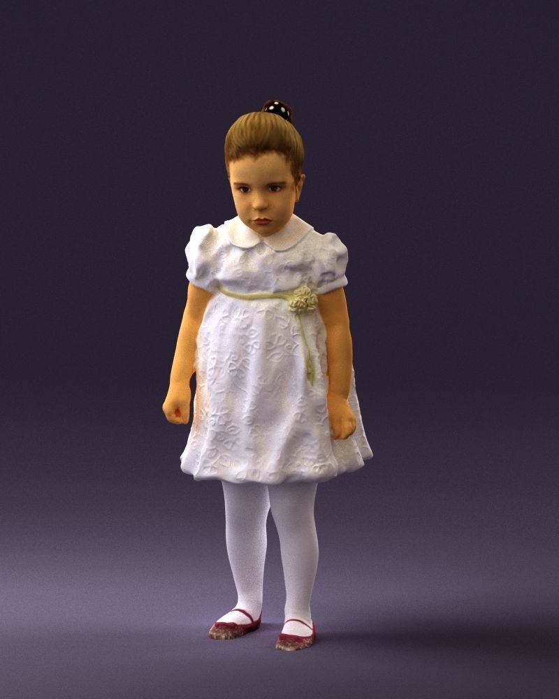 Little girl in white dress 0435 3D Print Ready 3D print model_30