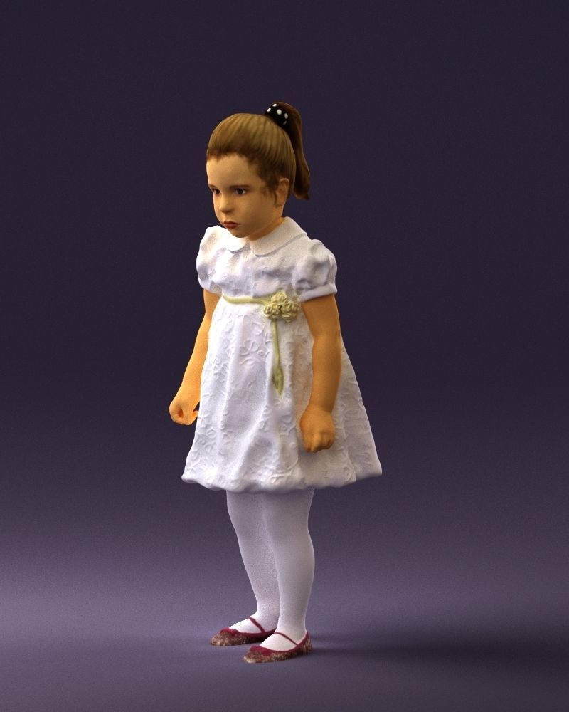 Little girl in white dress 0435 3D Print Ready 3D print model_27