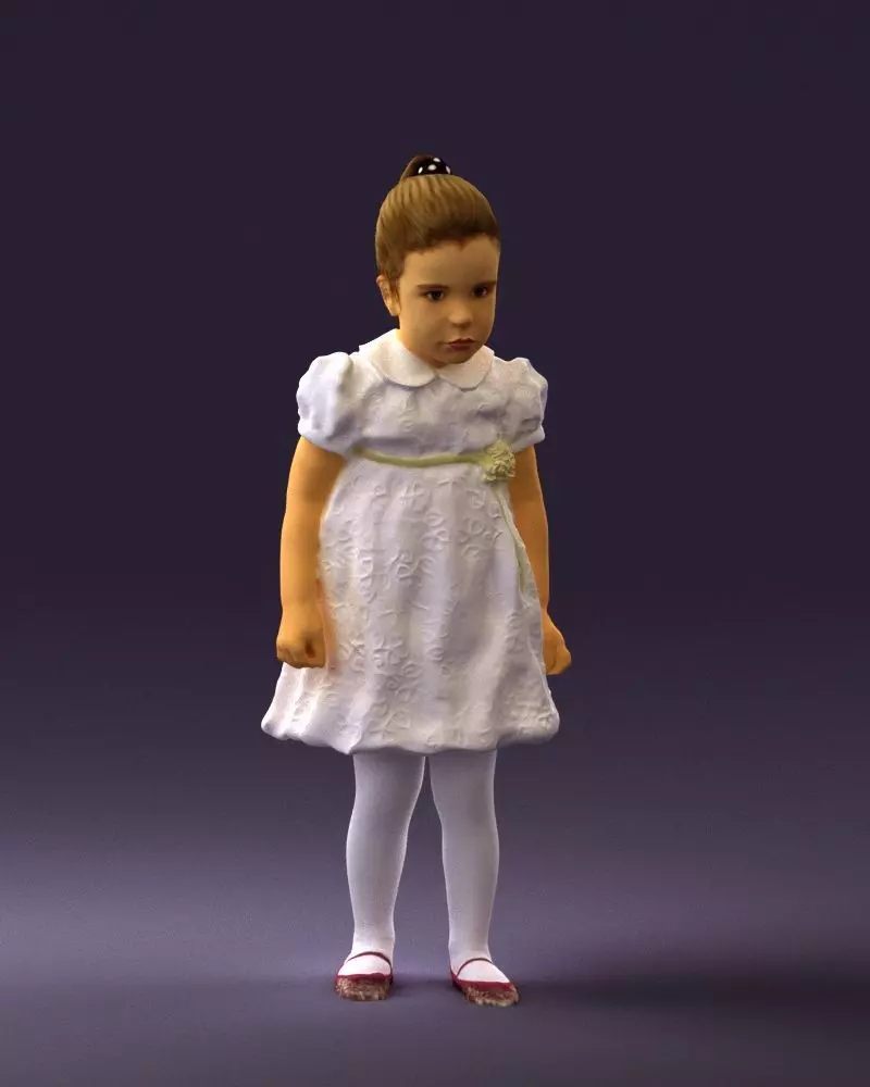 Little girl in white dress 0435 3D Print Ready 3D print model_0