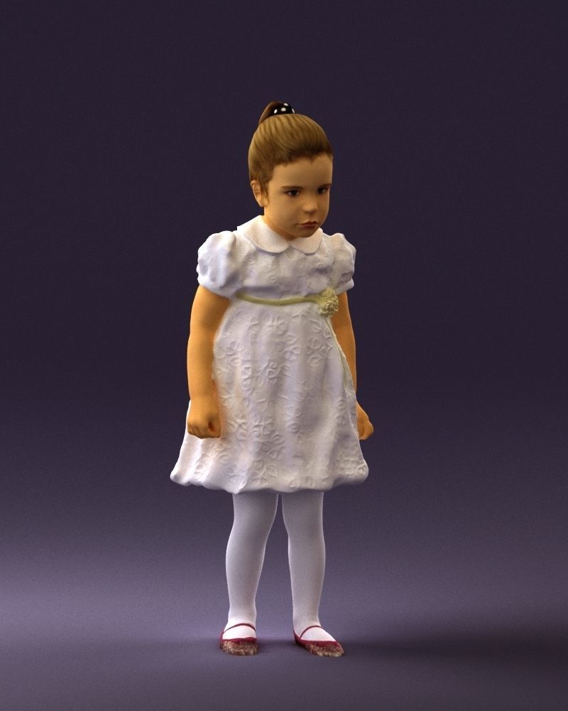 Little girl in white dress 0435 3D Print Ready 3D print model_3