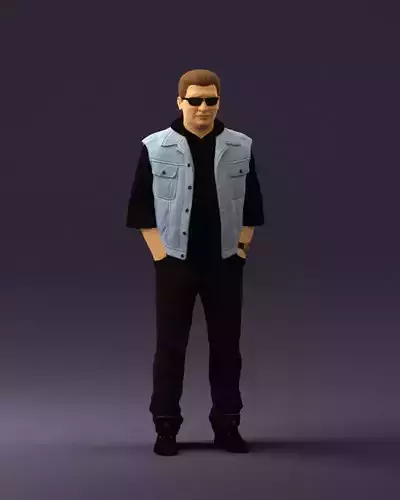 Man in jeans jacket sunglasses 0710